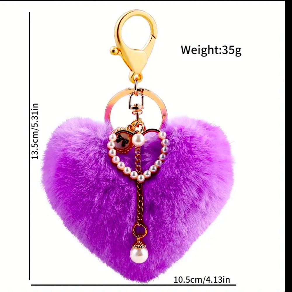 1pc Heart Shaped Pompom Keychain Cute Plush Key Chain Ring Bag Backpack Charm